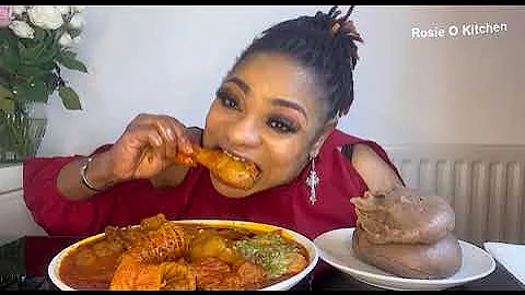 ASMR mouth watering Alamala stew and Okro with Amala Fufu mukbang