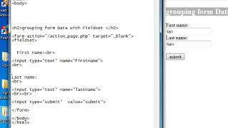 html grouping form with fieldset in telugu with tags, notepad lesson: 21 (part-6)