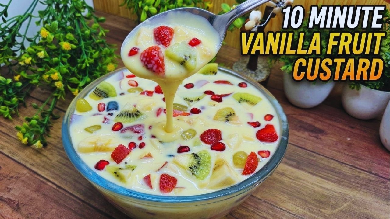 Vanilla Fruit Custard Recipe | Fruit Custard Recipe In Hindi | Quick & Easy Dessert Recipe