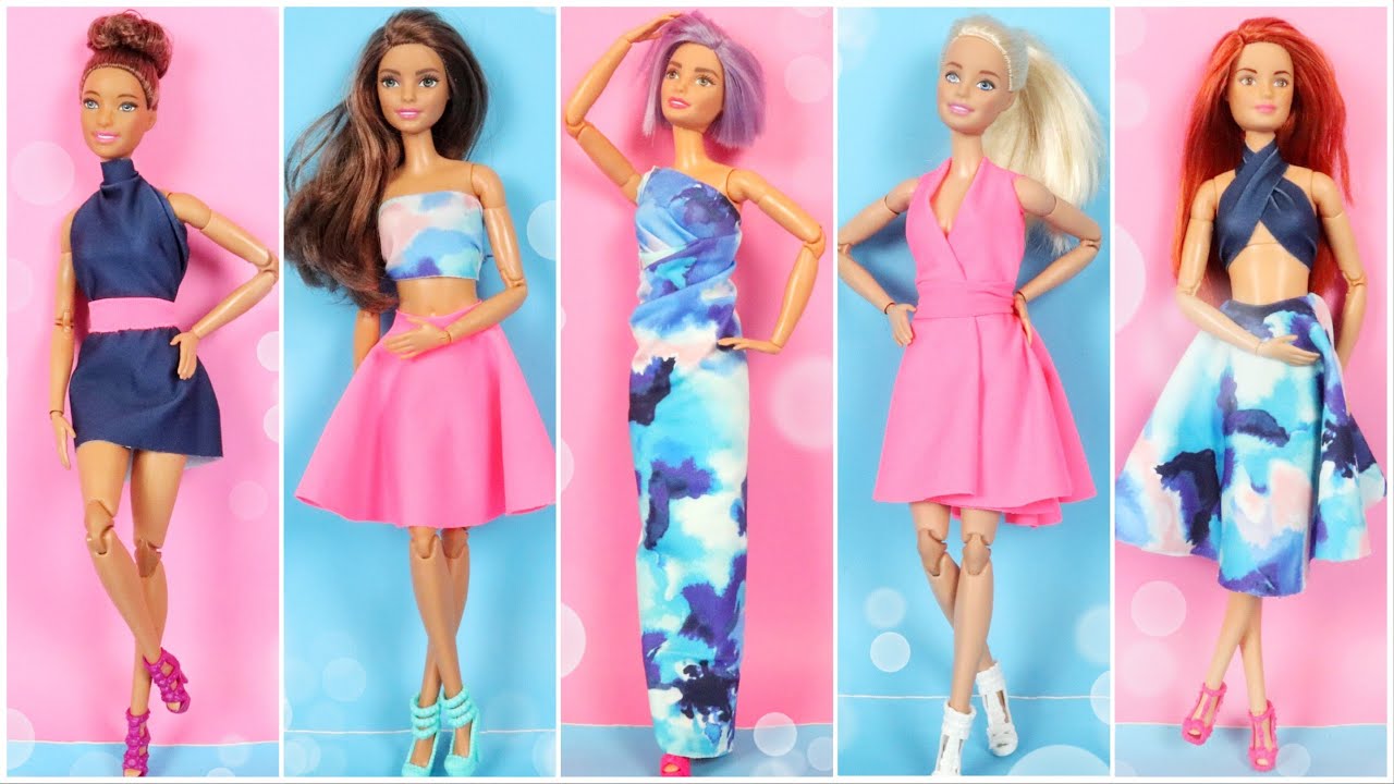 5 Diferentes Sem Costurar Roupas Para Barbie, Como Fazer Artesanato DIY da  Barbie Idéias 