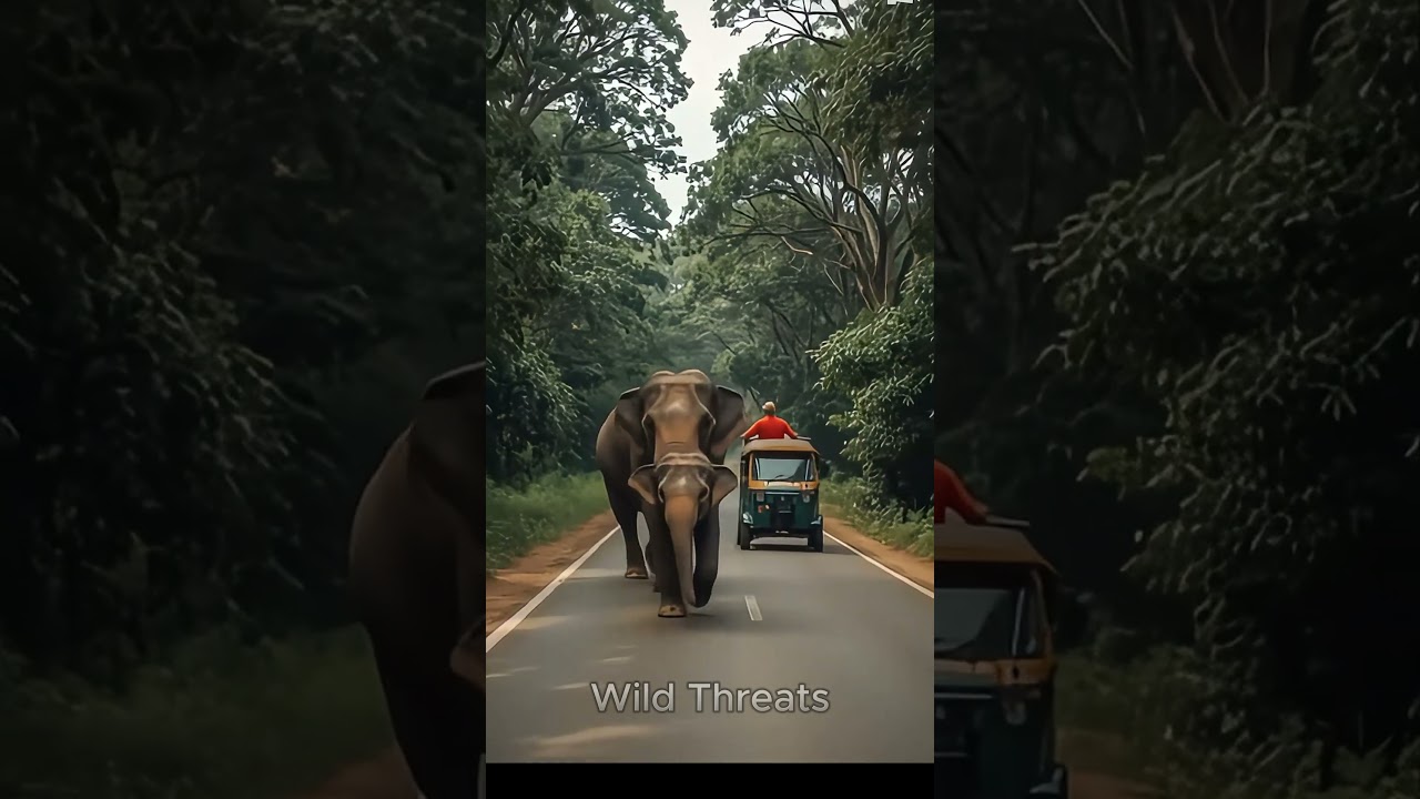Baby elephant and Mother walking through the road 😱🐘