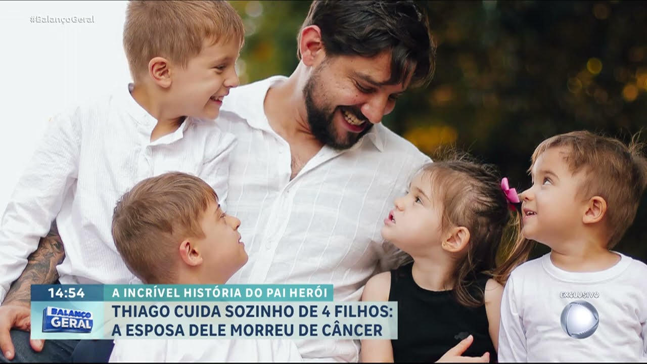 Emocionante: Pai cuida sozinho de quatro filhos após morte da esposa por câncer | BALANÇO GERAL