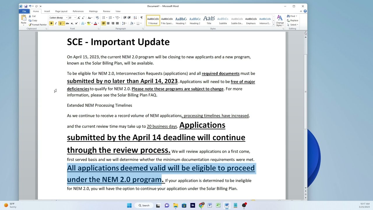 Important Update Details on SCE NEM 2.0 Grandfather Application Deadline