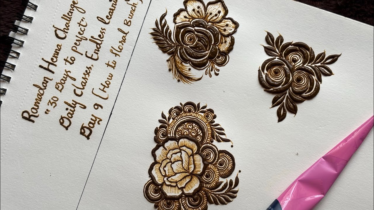 Ramadan Henna Challenge Day9/ Learn Beautiful floral Henna Bunches/ Learn Henna With #thouseenshenna