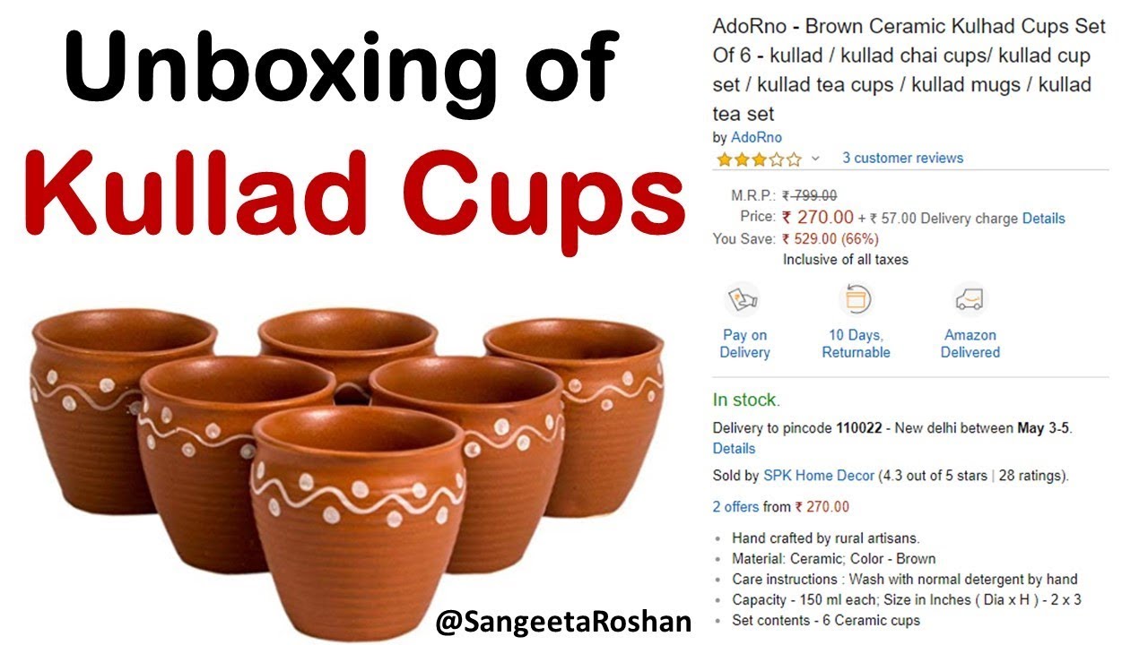 Odishabazaar Ceramic Kulhar Kulhad Cups Traditional Indian Chai Tea Cup Set of 6 Tea Mug Coffee Mug #10 