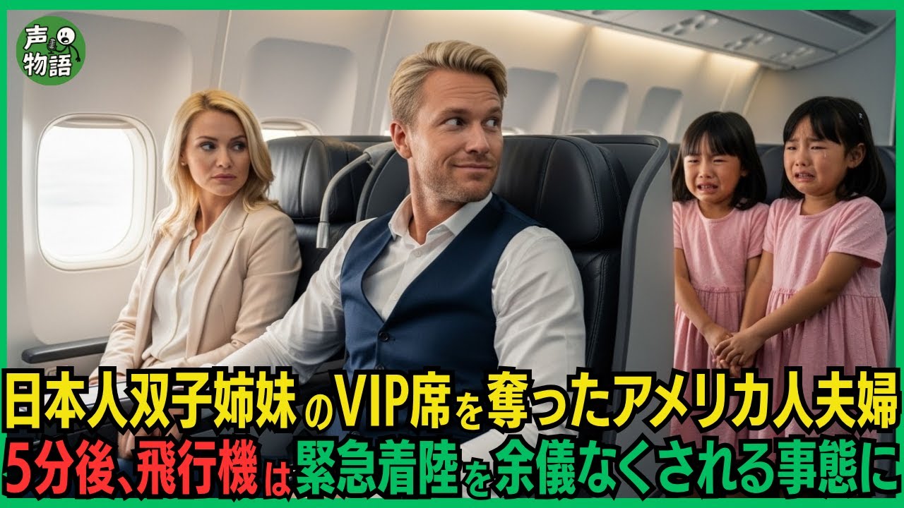 5歳の日本人双子姉妹のファーストクラス席を奪った金髪アメリカ人夫婦。5分後、飛行機は緊急着陸を余儀なくされる事態になった