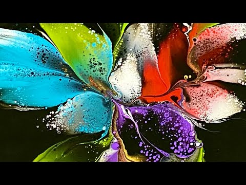 (180)Flower Dip Acrylic Pour Painting/Red Blue Purple pretty flowers