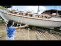 Rescued wooden boat restoration underwater lights camera action  sailing yab 195