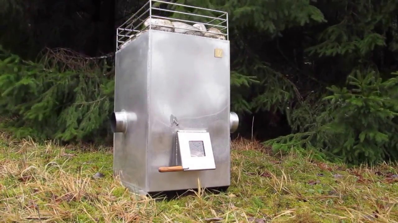 Rocket wood stove for sauna - YouTube