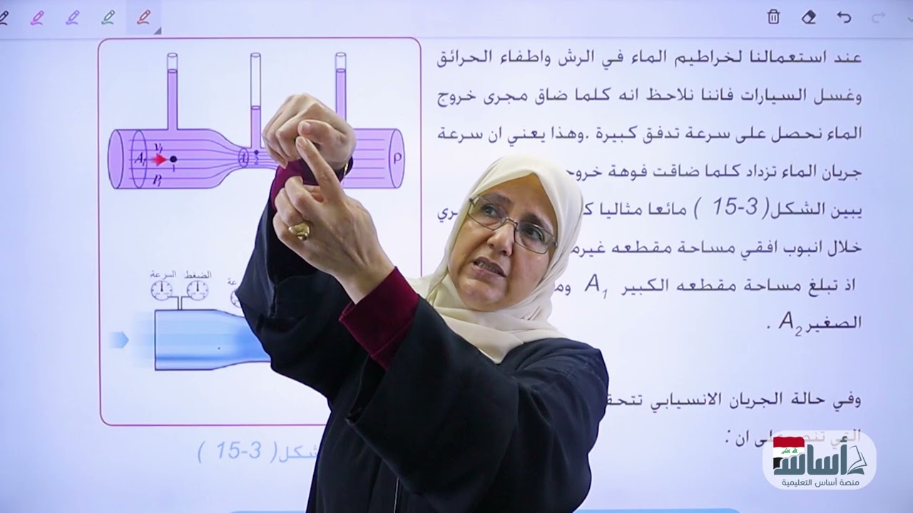 محاضرة (18) الخواص الميكانيكية للموائع المتحركة - فصل (3)  || فيزياء (رابع علمي) مع أ. إشراق الحميري
