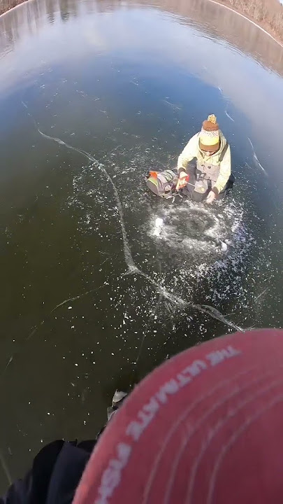 Ice cracks under fisherman #icefishing