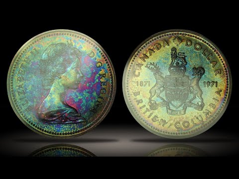 1971 Canada British Columbia Silver Dollar PCGS SP67 with Amazing Confetti Colorful Toning $1