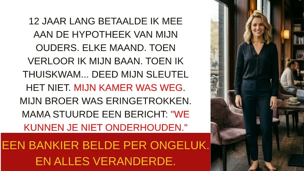 Ik stond voor de deur van het huis waar ik twaalf jaar lang elke maand de hypotheek van mijn ouders had betaald, en mijn sleutel paste niet meer. Door het raam zag ik mijn spullen in zwarte...
