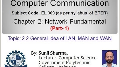 EL 309| Ch 2: Network Fundamental(Pt-1)|2.2 Gen. idea of LAN,MAN & WAN|By Sunil Sharma, GPC Jhalawar