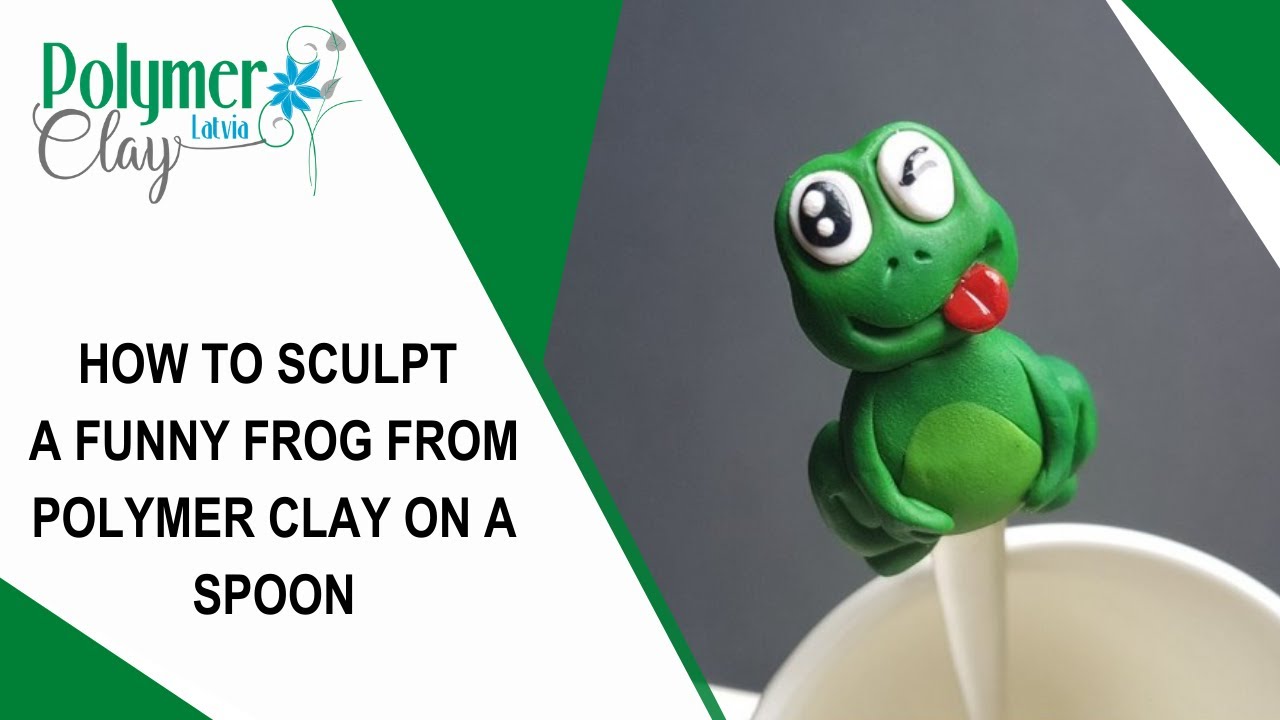 How to sculpt a funny frog from polymer clay on a spoon - YouTube