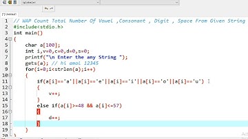Count Total Number of Vowel Consonant digit space from given string C Programming #shorts