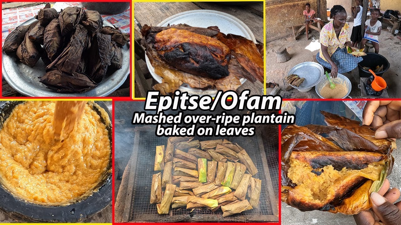 How to prepare Authentic EPITSE in Ghana!! Mashed over-ripe plantain baked on leaves !! local food