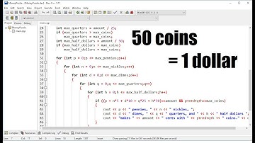 C++ 50 Coins 1 Dollar Including Brute Force Solution