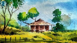 watercolor landscape simple scenery nature paintings painting easy beginners paint tree water watercolors sky drawing tutorial getdrawings beginner