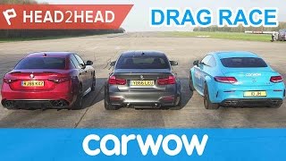 BMW M3 v Mercedes-AMG C63 S v Alfa Romeo Giulia QV - DRAG RACE, BRAKE \& DRIFT OFF  | Head2Head