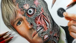 How to draw Two Faces - Harvey Dent (from The Dark Knight) 3D Drawing - Time Lapse - DC
