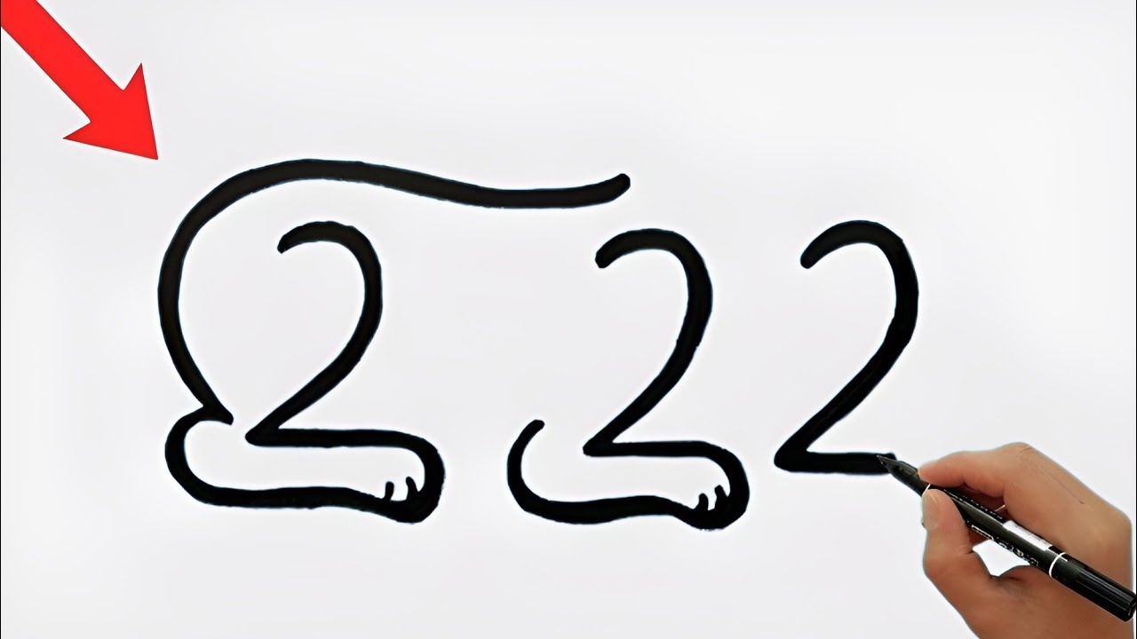 Lion drawing from 222 number | Lion drawing easy | number drawing - YouTube