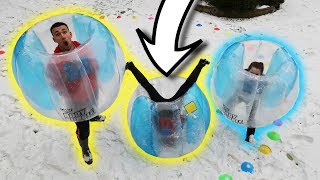 stuck inside sumo bubble balloon suits family challenges in the snow