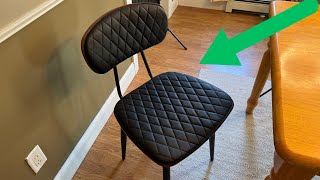 Wooden #Dining #Chairs Modern PU Leather #Kitchen Chairs with Ergonomic Backrest Adjustable Feet