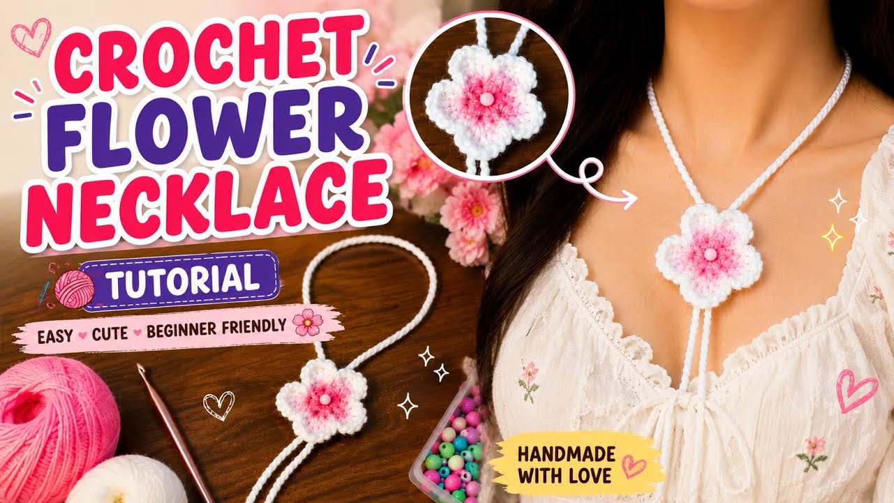Crochet Flower Necklace Tutorial 🌸✨ | step by step easy tutorial