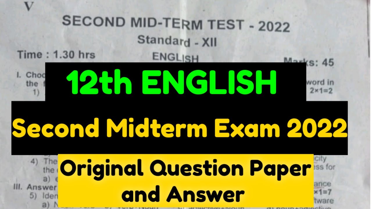 12th English Second Midterm Exam Orignal Question Paper and Answer Key ...