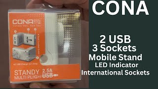 CONA Multiplug with International Sockets and USB with Mobile Stand