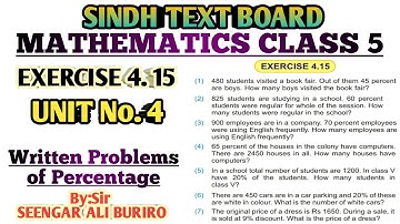 Written problems of Percentage | Real Life Problems of Percentage | Exercise 4.15 Math class 5