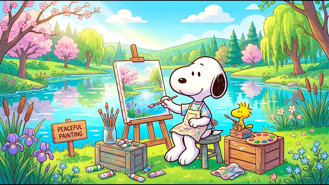 Snoopy's Cozy Lakeside Painting 🎨🌊 Soft Jazz with Silent Spring
