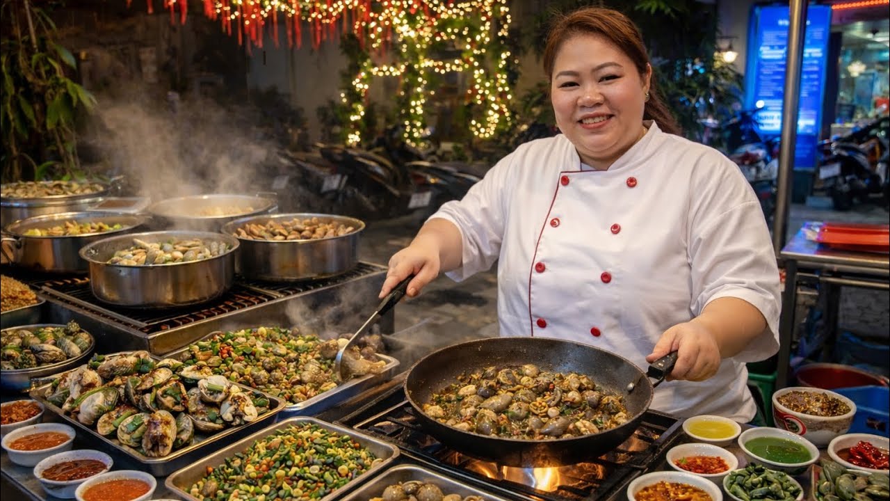 Thủy Lê trổ tài làm bếp bán món ốc 