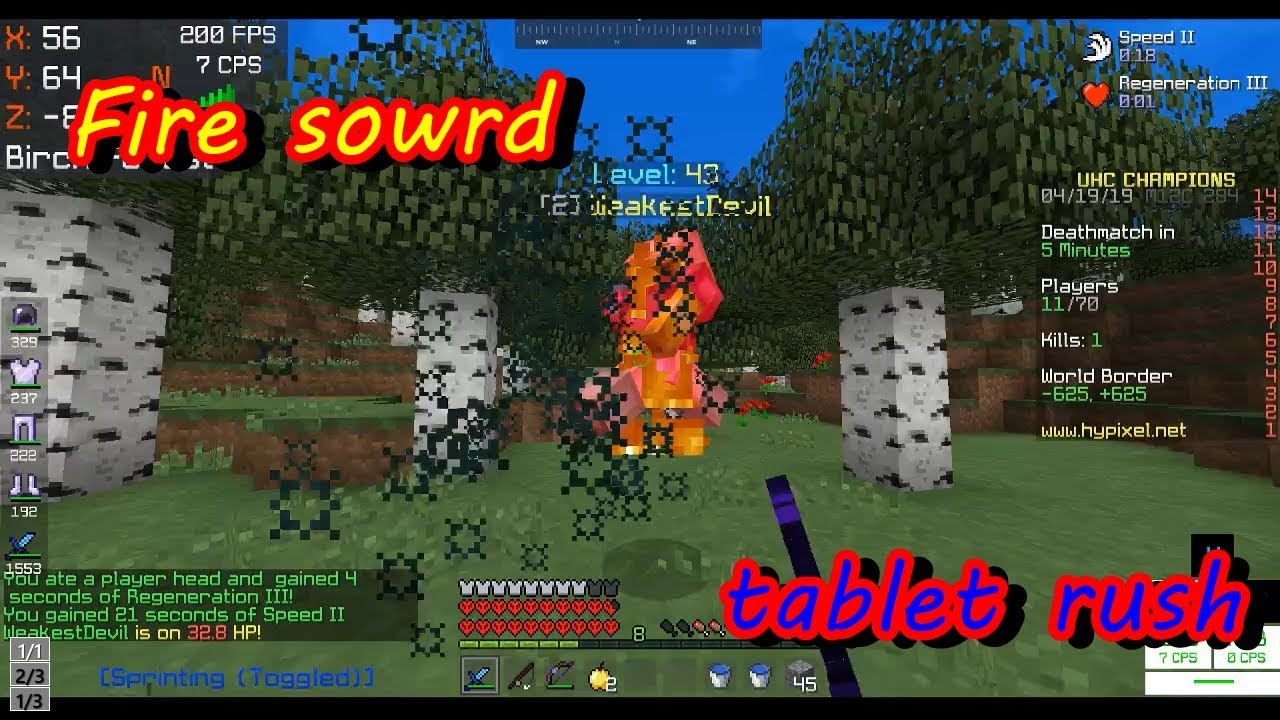 【Minecraft】UHC highlight #77 Fire sword rush in solo mode - YouTube