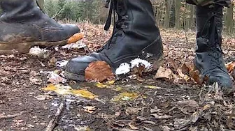 two army boots crush egg