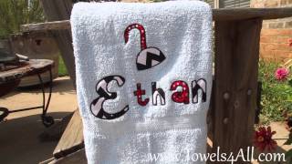 Pirate Hook Applique Letters Colored Bath Towel - video demo