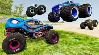 BeamNG Bigfoot Freestyle and Crashes Large Vehicles Total Destruction with Off Road Monsters