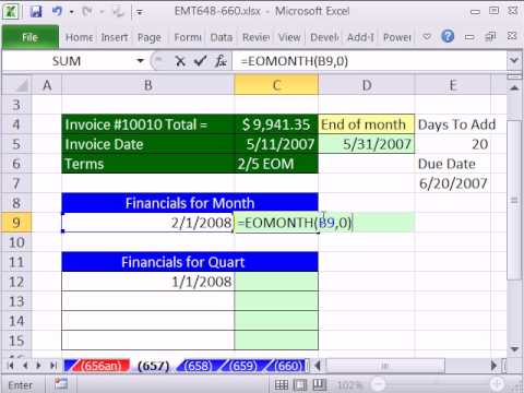 Excel Magic Trick 657: EOMONTH function For Invoices, Financials, and Quarterly Reports