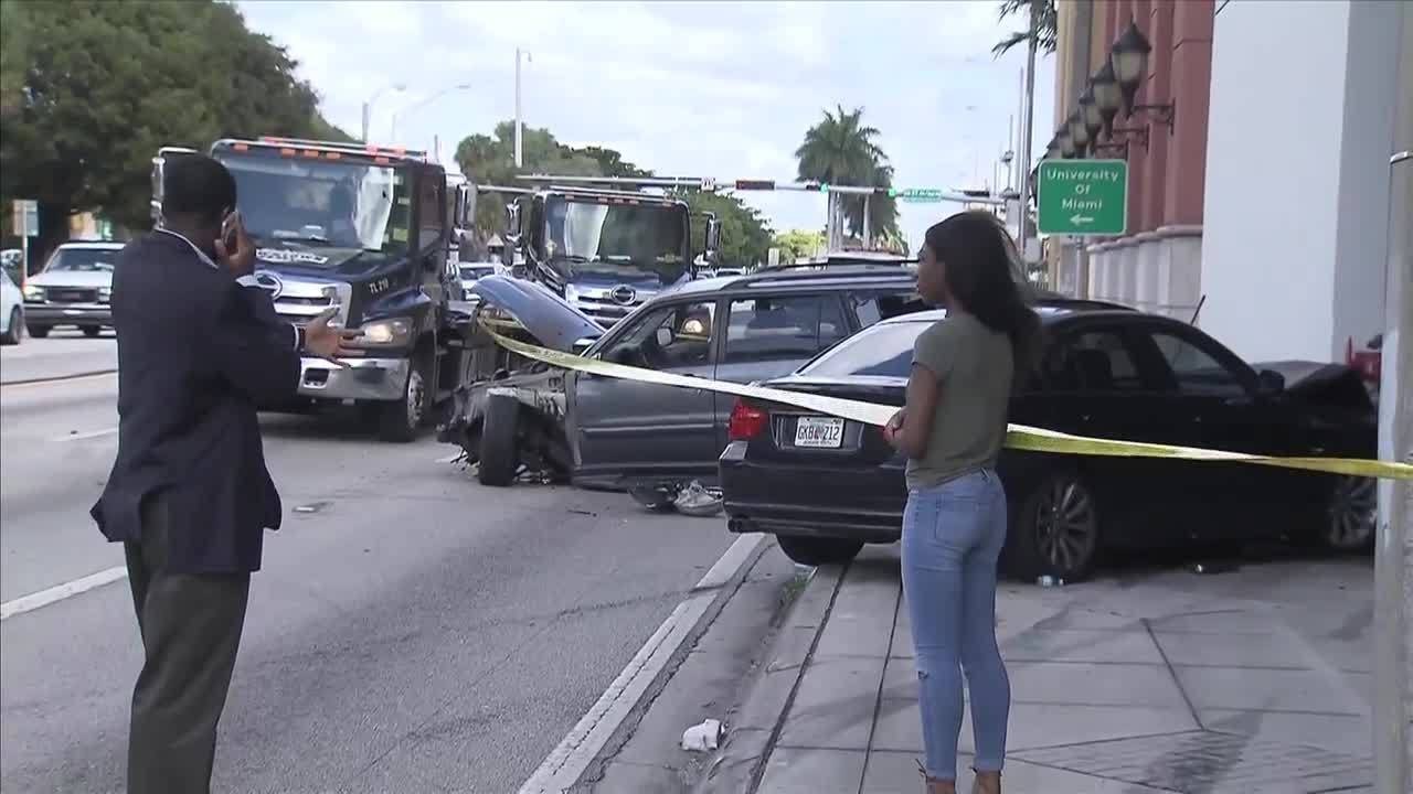 Chain-reaction crash sends 2 pedestrians to hospital - YouTube