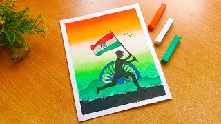 Easy Different Independence day Drawing 2023 / Soft pastel Drawing - Indian Flag Drawing screenshot 3