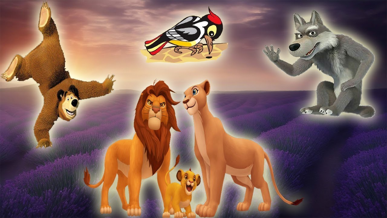 Farm Animal Sounds: lion, tiger, wolf, woodpecker, bear - Learn Family Animals