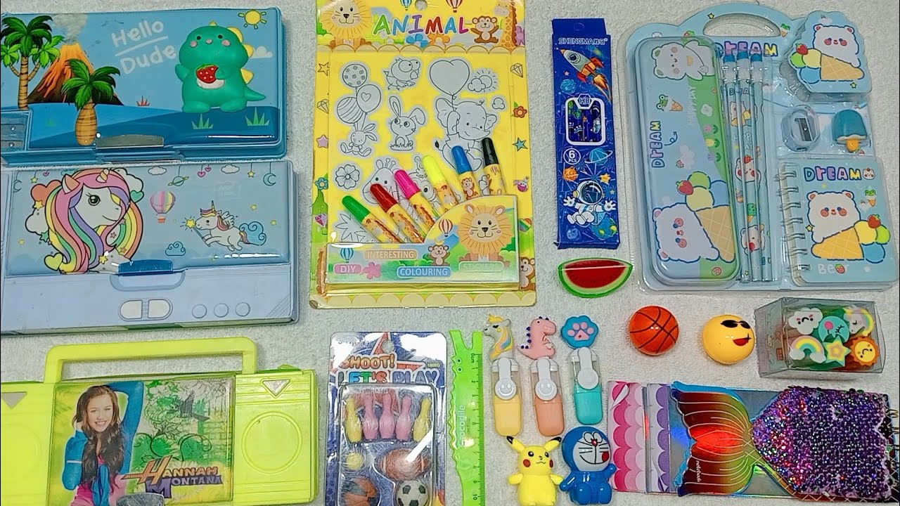 Unicorn pencil box, Doremon pencil sharpener, latest stationery set, 
