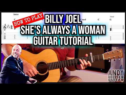 Billy Joel - She's Always a Woman Guitar Tutorial | Piano Chords Arranged for Guitar