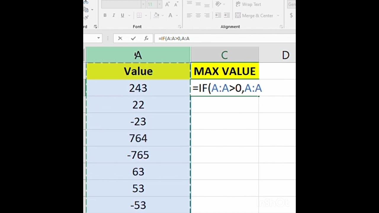  how to find max value in excel shorts exceltricks exceltips