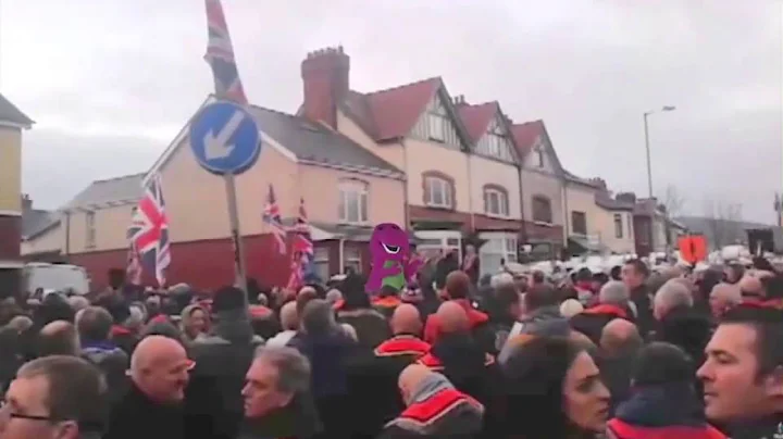 Barney the Dinosaur visits Orangemen at Twaddell Av