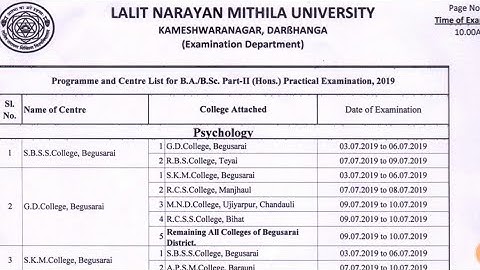 Lnmu Mithila University Darbhanga Part 2 Practical Exam Date 2019