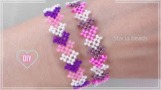 Как сделать простой браслет с сердечками из бисера крестиком ? Beaded bracelet with hearts