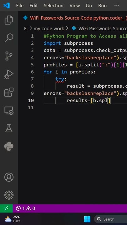 Program To Accessing Wifi password 🔑 Using Python Programming Language ...