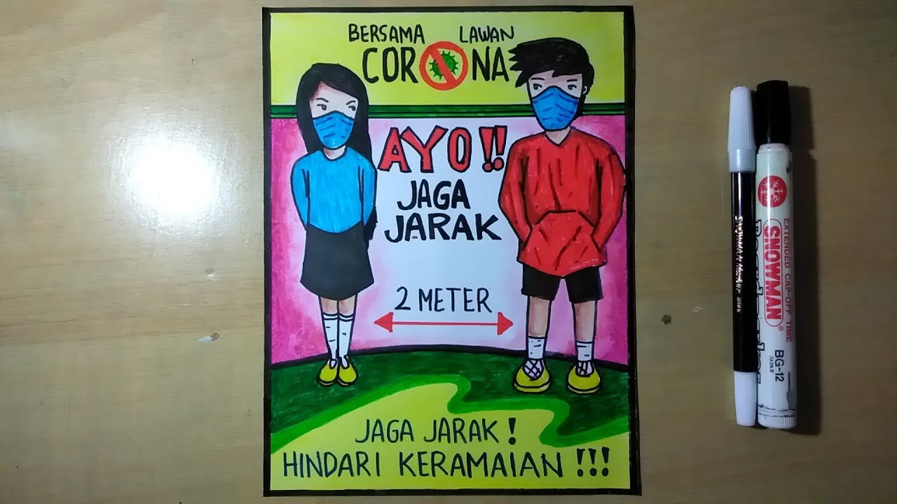 Menggambar Poster Jaga Jarak Dan Hindari Kerumunan